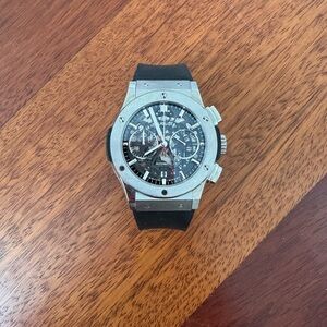 Hublot Luxury Silver and Black Chronograph Watch